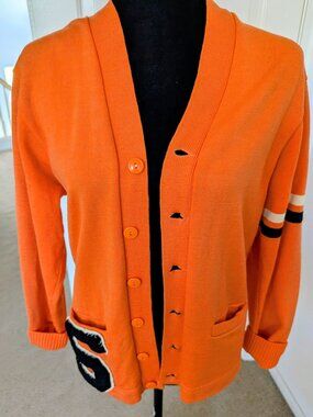 Vintage Orange Letterman Sweater (Letter S) From Pride Of The West Size Med-Lg